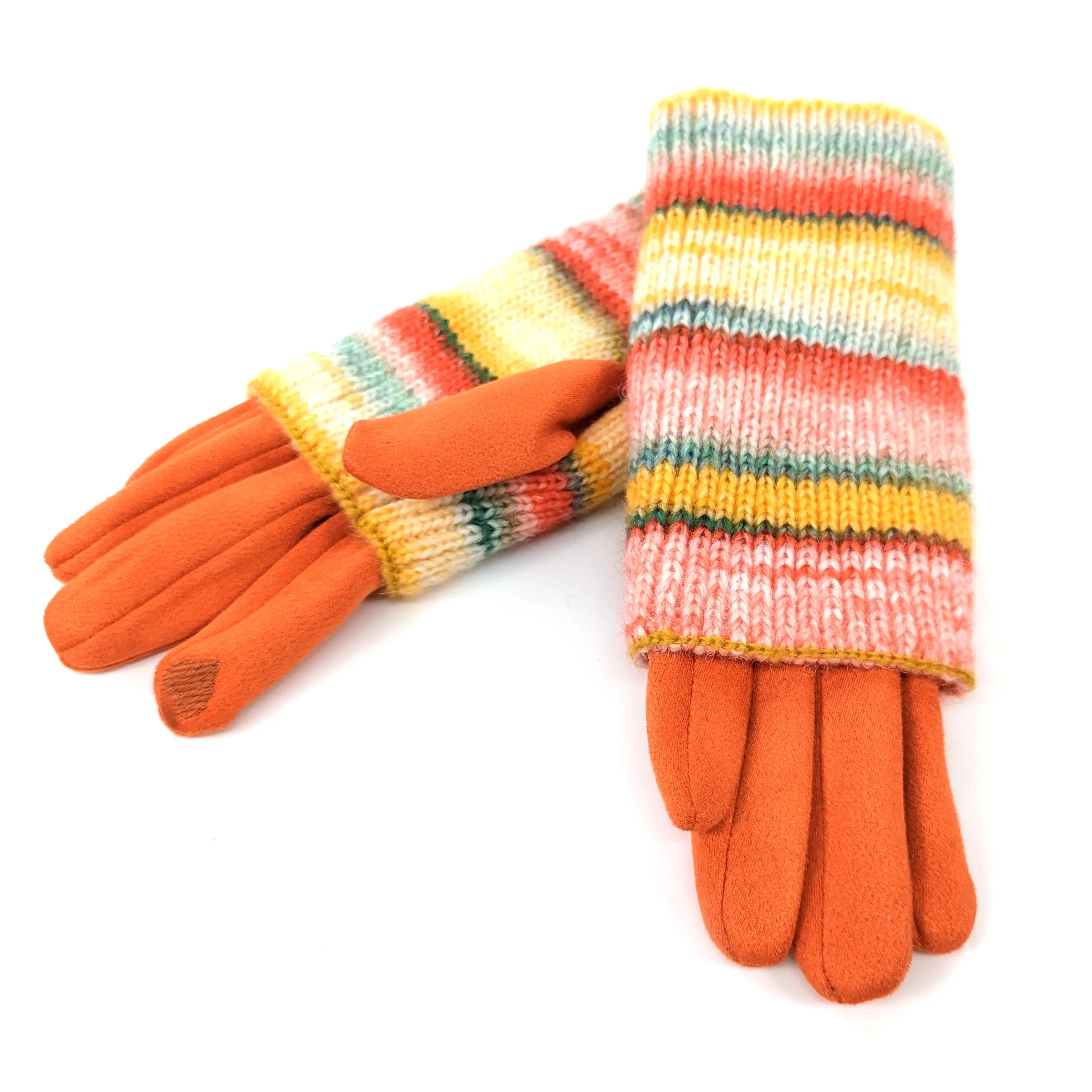 Multi Striped Two in One Gloves - Tropical Forest Orange