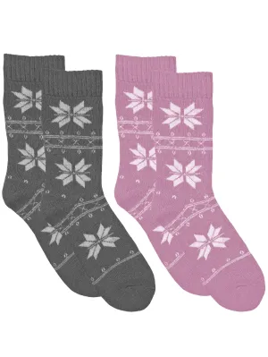 Womens Lavender & Gray 2-Pack Snowflake Winter Knit Lambs Wool Socks